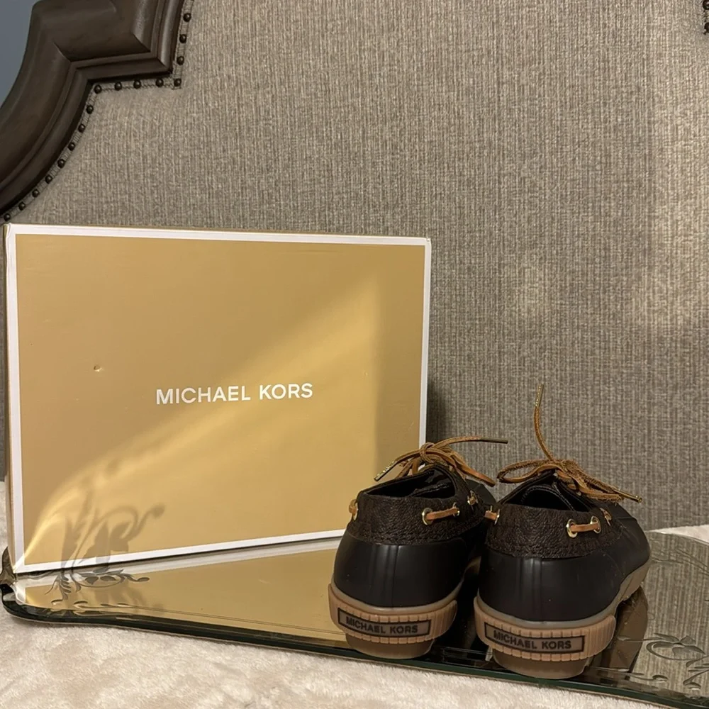 MICHAEL Michael Kors Black and Tan Duck-Style Rain Boat Shoes